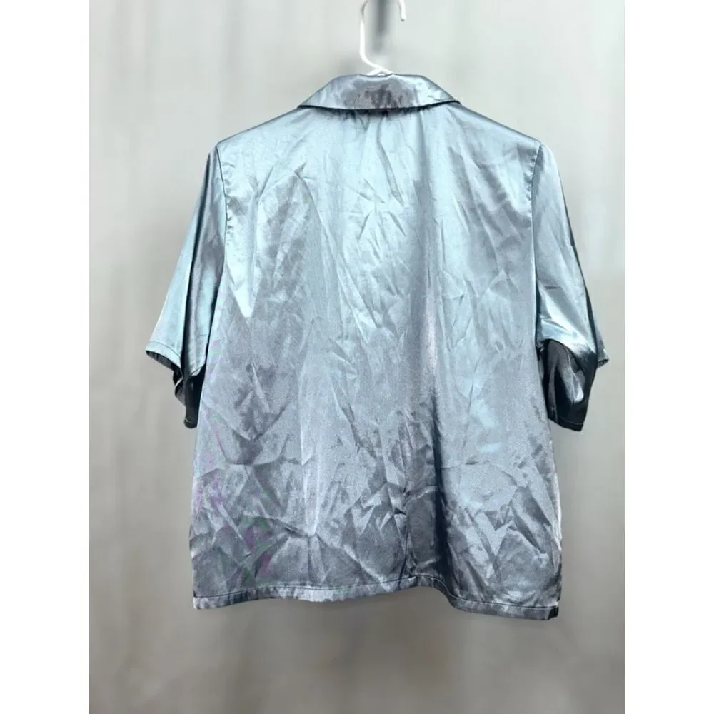 Nicole Miller New York Women’s Medium Soft Satin Notched Collar Boxy Pajama Top